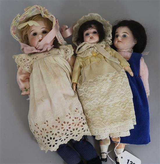 A Henri Rostal Mon Tresor 28 doll, c 1914-16, an Armand Marseille Dolly Face doll, marked 1984 4/0X and another similar small doll